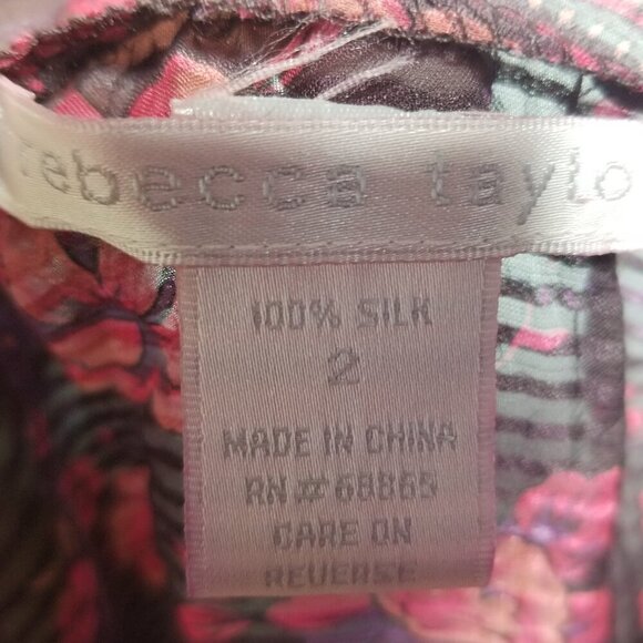 Rebecca Taylor Women's Silk Sheer Deep Pink Purple Floral Top Sz 2 - Picture 3 of 5
